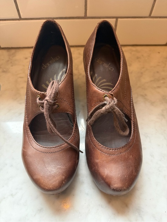 Dansko Shoes - Dansko Brown Leather Lace-Up Mary Jane Heels